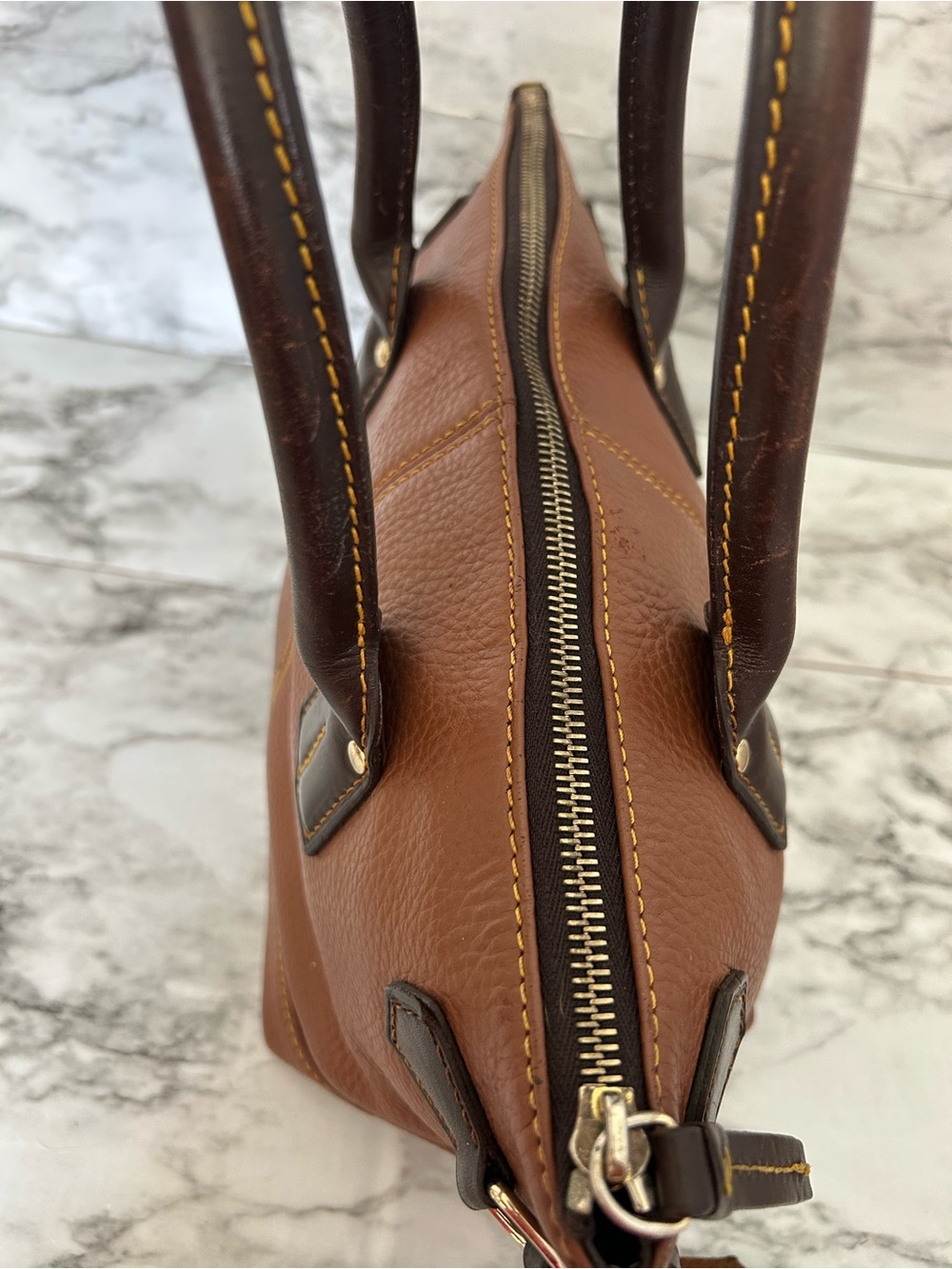 Dooney & Bourke | vintage Brown Pebbled Leather Satchel - Picture 8 of 16